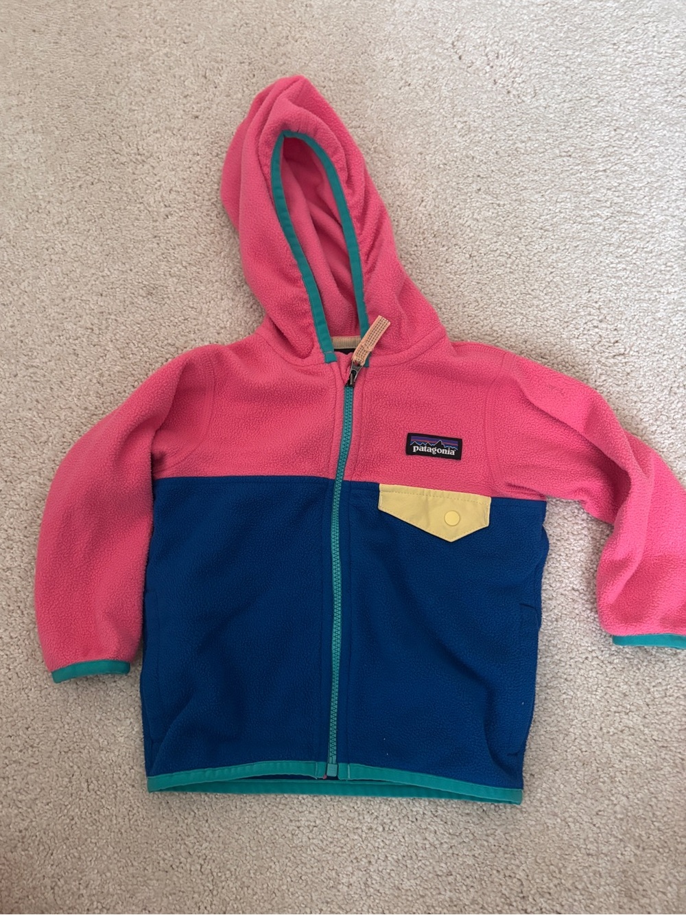 Patagonia Kids' Colorblock Fleece Hoodie - Pink & Blue